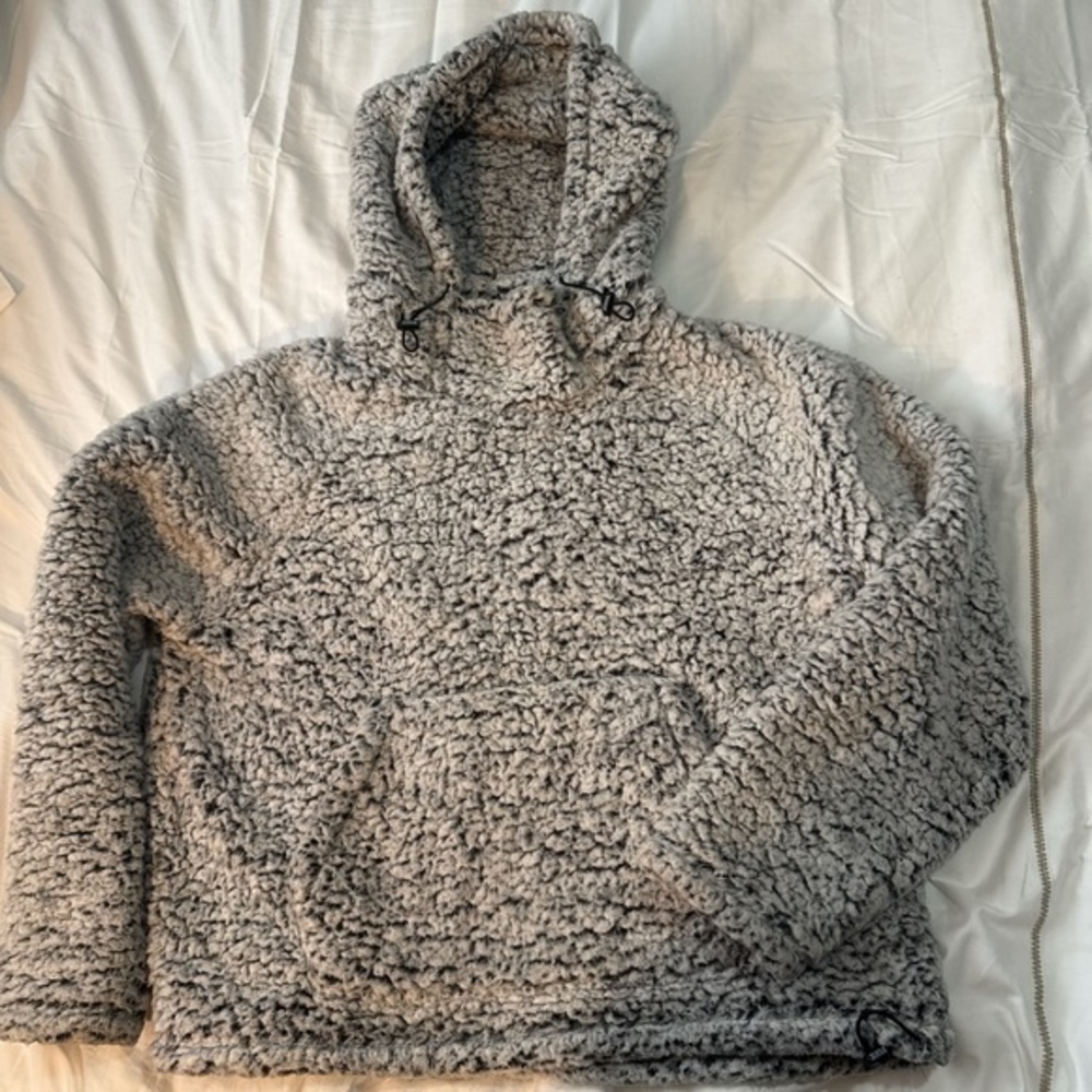 PINK Victoria's Secret Gray Sherpa Hoodie Pullover, Size Medium (M)